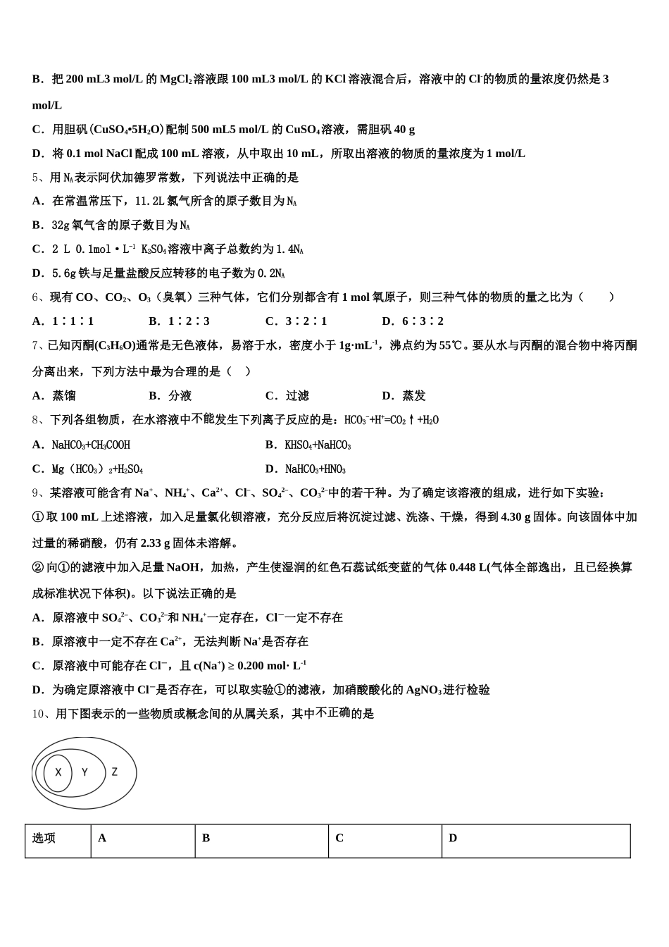 2025年陕西省榆林中学化学高一第一学期期中调研试题含解析_第2页