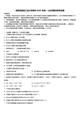 陕西省西安工业大学附中2025年高一上化学期中联考试题含解析