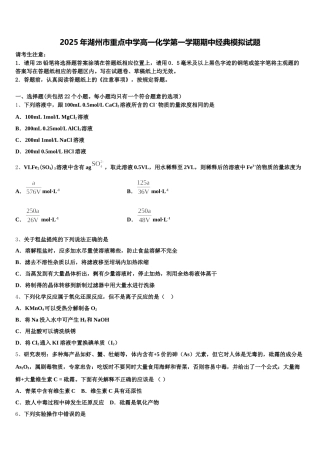 2025年湖州市重点中学高一化学第一学期期中经典模拟试题含解析