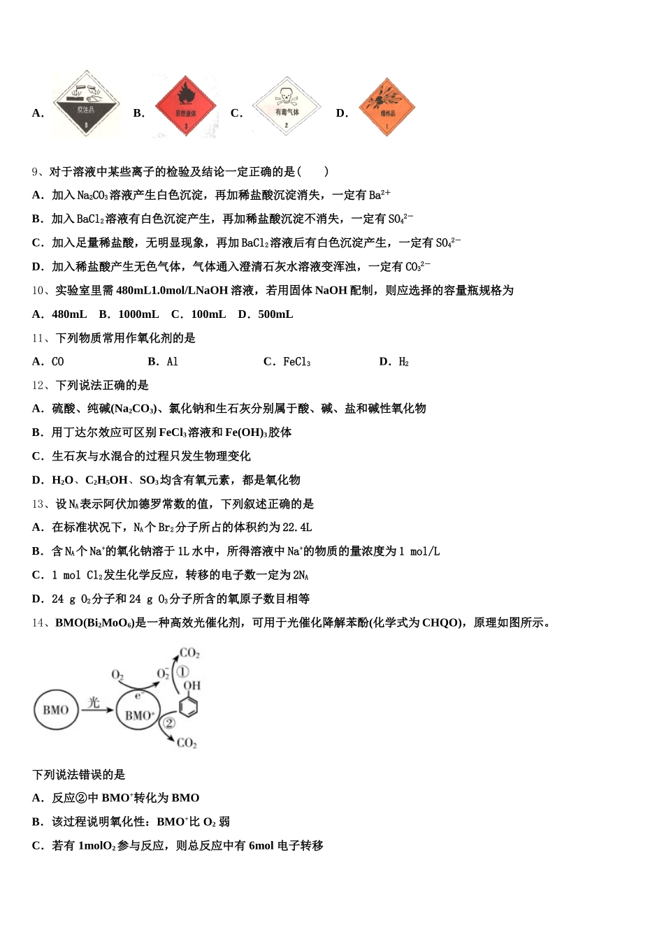 浙江省杭州外国语学校2025年高一上化学期中检测试题含解析_第2页