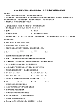 2026届浙江温州十五校联盟高一上化学期中教学质量检测试题含解析