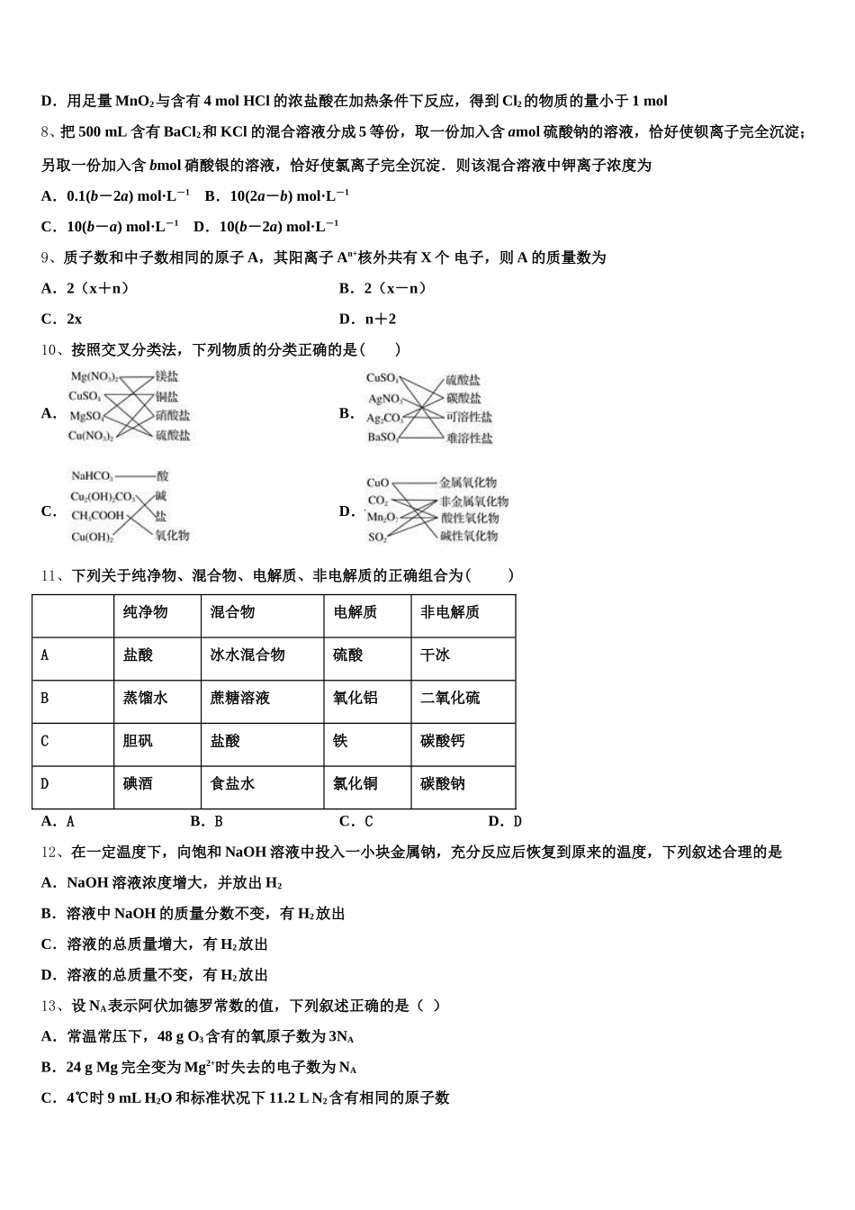 浙江省杭州七县2026届化学高一第一学期期中综合测试试题含解析_第2页