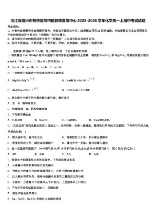 浙江省绍兴市柯桥区柯桥区教师发展中心2025-2026学年化学高一上期中考试试题含解析