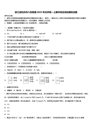 浙江省杭州市八校联盟2025年化学高一上期中综合测试模拟试题含解析