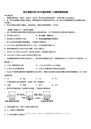 浙江省嘉兴市2026届化学高一上期中预测试题含解析