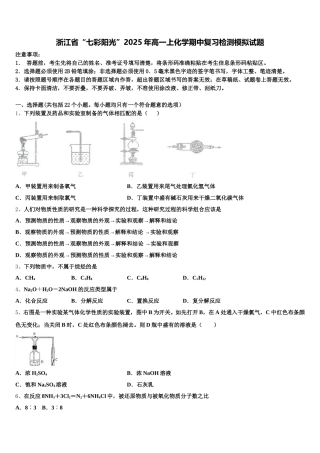 浙江省“七彩阳光”2025年高一上化学期中复习检测模拟试题含解析