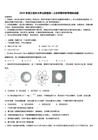 2025年浙江省环大罗山联盟高一上化学期中联考模拟试题含解析