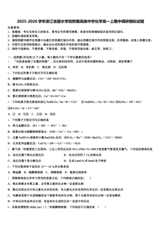 2025-2026学年浙江省丽水学院附属高级中学化学高一上期中调研模拟试题含解析