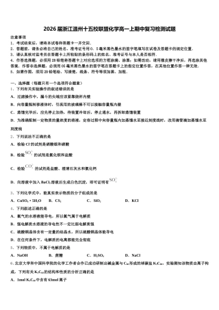 2026届浙江温州十五校联盟化学高一上期中复习检测试题含解析