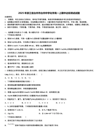 2025年浙江省台州市台州中学化学高一上期中达标测试试题含解析