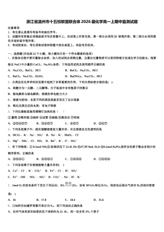 浙江省温州市十五校联盟联合体2026届化学高一上期中监测试题含解析