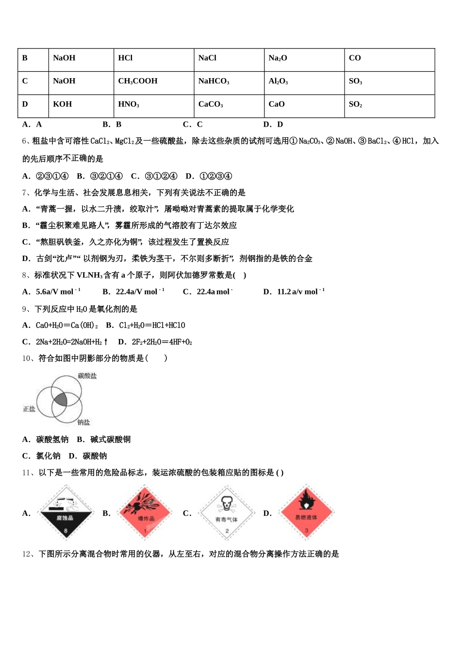 2026届浙江省杭州市萧山区第八高级中学高一上化学期中复习检测模拟试题含解析_第2页