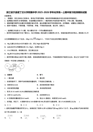 浙江省宁波诺丁汉大学附属中学2025-2026学年化学高一上期中复习检测模拟试题含解析