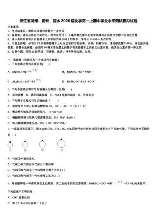 浙江省湖州、衢州、丽水2026届化学高一上期中学业水平测试模拟试题含解析