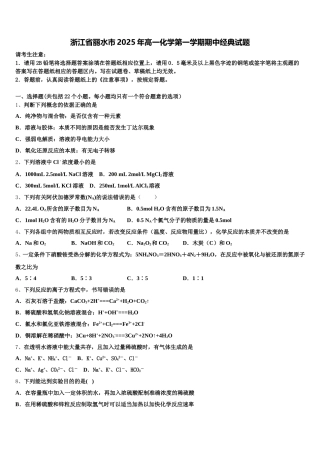 浙江省丽水市2025年高一化学第一学期期中经典试题含解析
