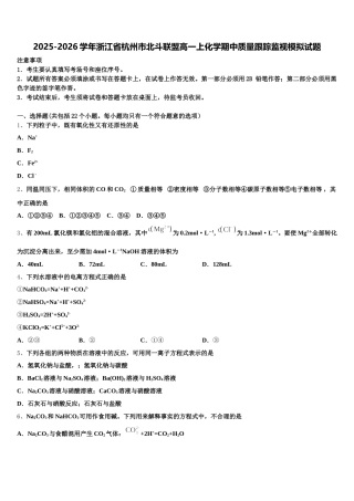 2025-2026学年浙江省杭州市北斗联盟高一上化学期中质量跟踪监视模拟试题含解析