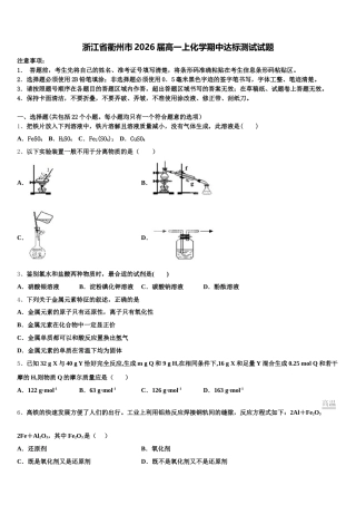 浙江省衢州市2026届高一上化学期中达标测试试题含解析