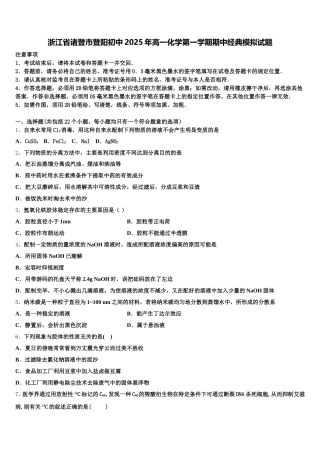 浙江省诸暨市暨阳初中2025年高一化学第一学期期中经典模拟试题含解析