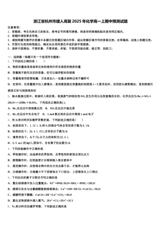 浙江省杭州市建人高复2025年化学高一上期中预测试题含解析