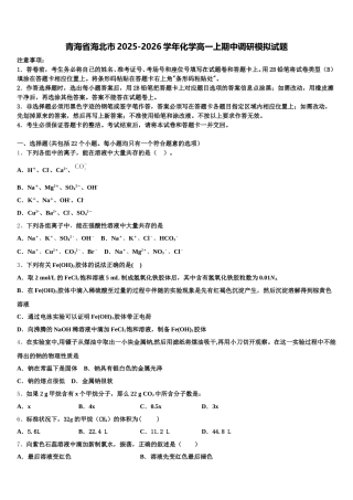 青海省海北市2025-2026学年化学高一上期中调研模拟试题含解析