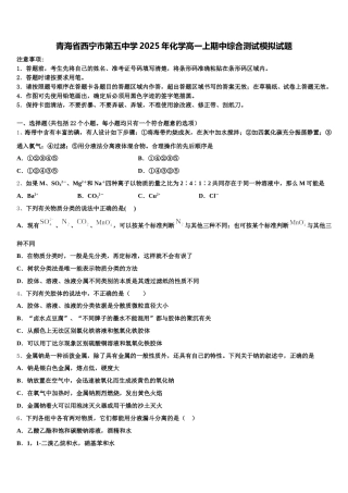 青海省西宁市第五中学2025年化学高一上期中综合测试模拟试题含解析