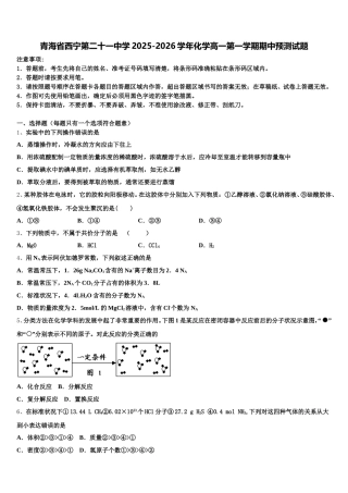 青海省西宁第二十一中学2025-2026学年化学高一第一学期期中预测试题含解析