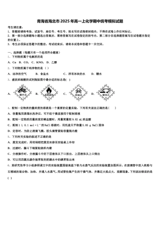 青海省海北市2025年高一上化学期中统考模拟试题含解析