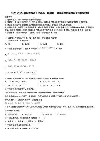 2025-2026学年青海省玉树市高一化学第一学期期中质量跟踪监视模拟试题含解析