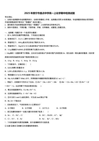2025年西宁市重点中学高一上化学期中检测试题含解析