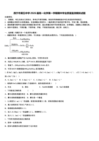 西宁市第五中学2026届高一化学第一学期期中学业质量监测模拟试题含解析