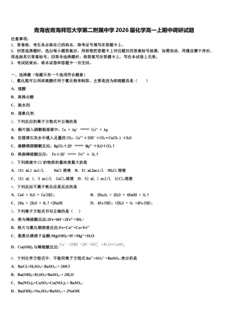 青海省青海师范大学第二附属中学2026届化学高一上期中调研试题含解析