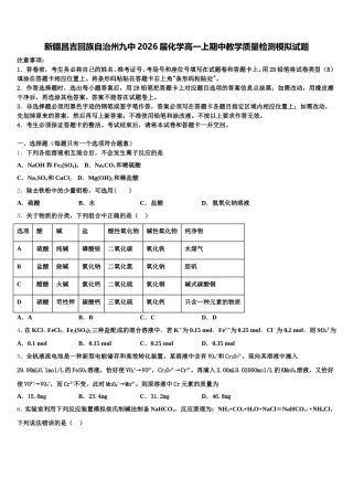新疆昌吉回族自治州九中2026届化学高一上期中教学质量检测模拟试题含解析
