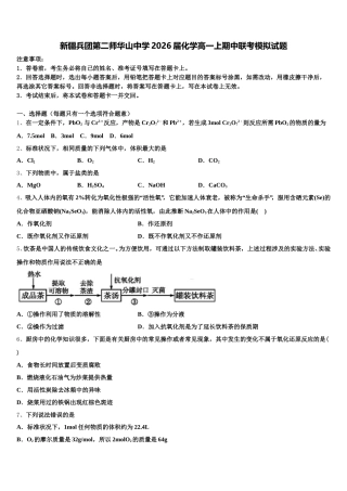 新疆兵团第二师华山中学2026届化学高一上期中联考模拟试题含解析