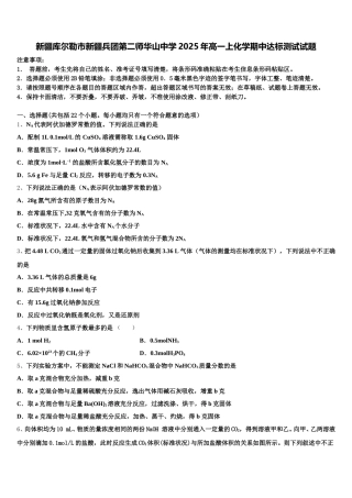 新疆库尔勒市新疆兵团第二师华山中学2025年高一上化学期中达标测试试题含解析