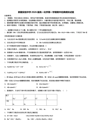 新疆实验中学2026届高一化学第一学期期中经典模拟试题含解析