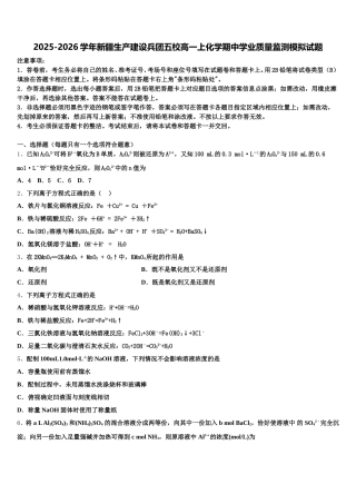 2025-2026学年新疆生产建设兵团五校高一上化学期中学业质量监测模拟试题含解析