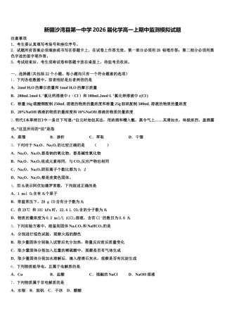 新疆沙湾县第一中学2026届化学高一上期中监测模拟试题含解析