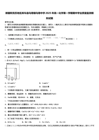 新疆阿克苏地区库车县乌尊镇乌尊中学2025年高一化学第一学期期中学业质量监测模拟试题含解析