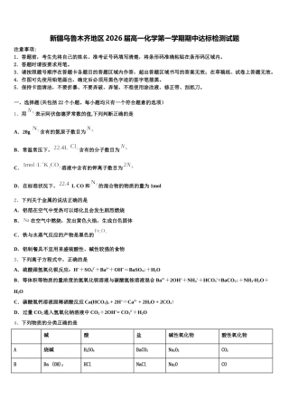 新疆乌鲁木齐地区2026届高一化学第一学期期中达标检测试题含解析