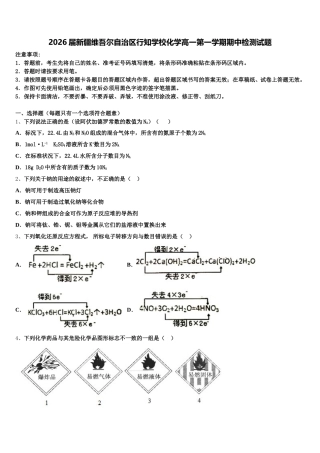 2026届新疆维吾尔自治区行知学校化学高一第一学期期中检测试题含解析