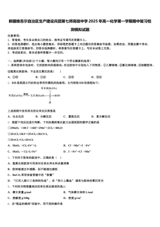 新疆维吾尔自治区生产建设兵团第七师高级中学2025年高一化学第一学期期中复习检测模拟试题含解析