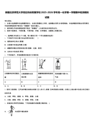 新疆北京师范大学克拉玛依附属学校2025-2026学年高一化学第一学期期中检测模拟试题含解析