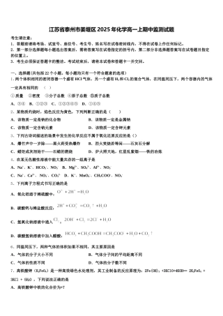 江苏省泰州市姜堰区2025年化学高一上期中监测试题含解析