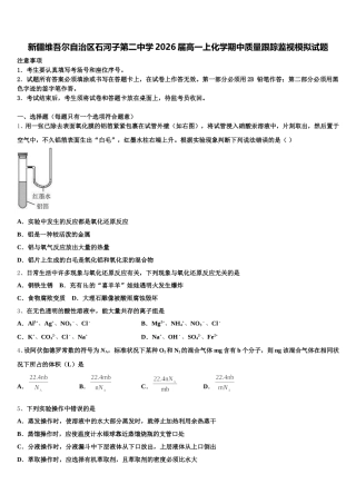 新疆维吾尔自治区石河子第二中学2026届高一上化学期中质量跟踪监视模拟试题含解析