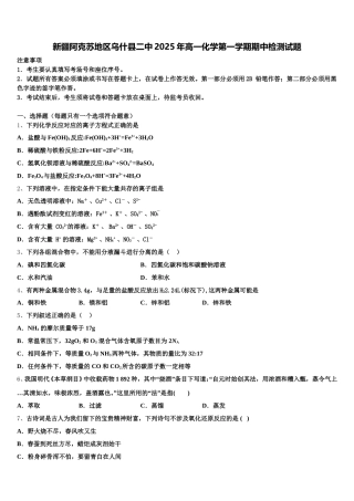 新疆阿克苏地区乌什县二中2025年高一化学第一学期期中检测试题含解析
