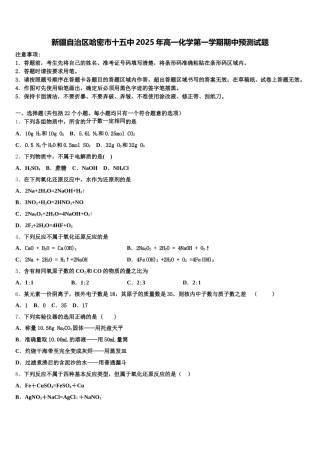新疆自治区哈密市十五中2025年高一化学第一学期期中预测试题含解析