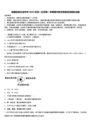 新疆哈密石油中学2025年高一化学第一学期期中教学质量检测模拟试题含解析