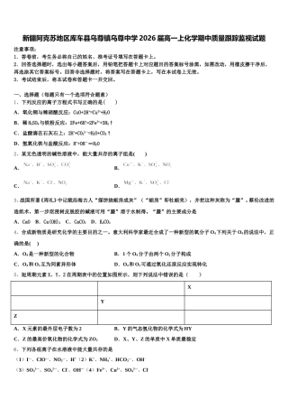 新疆阿克苏地区库车县乌尊镇乌尊中学2026届高一上化学期中质量跟踪监视试题含解析