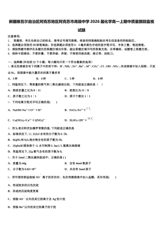 新疆维吾尔自治区阿克苏地区阿克苏市高级中学2026届化学高一上期中质量跟踪监视试题含解析
