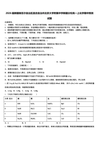 2026届新疆维吾尔自治区昌吉自治州北京大学附属中学新疆分校高一上化学期中预测试题含解析